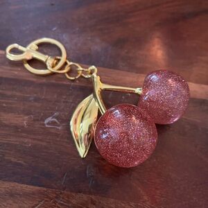Glitter Cherry Keychain - Pink and Gold